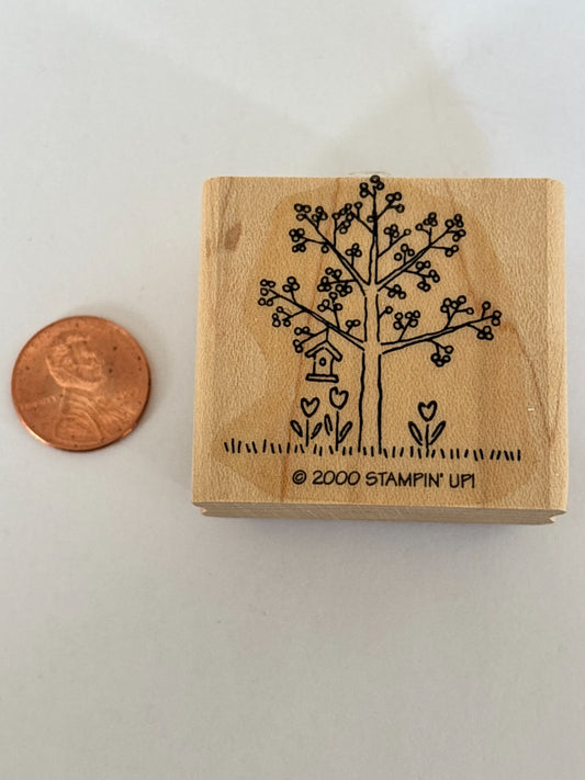 Stampin Up Rubber Stamp Tree Birdhouse Heart Flowers Summer Season Nature Craft