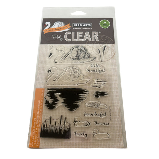 Hero Arts Poly Clear Stamp Set Color Layering Swan Lake Beautiful Words Nature