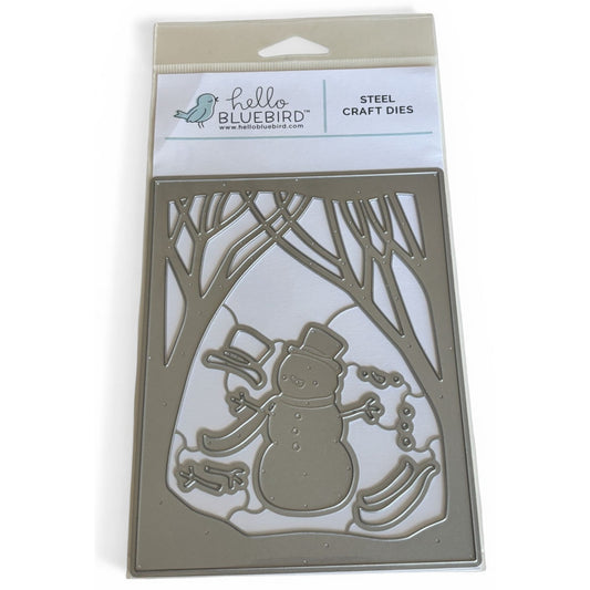 Hello Bluebird Winter Woods Overlay Die Snowman Scene Christmas Cardmaking Craft
