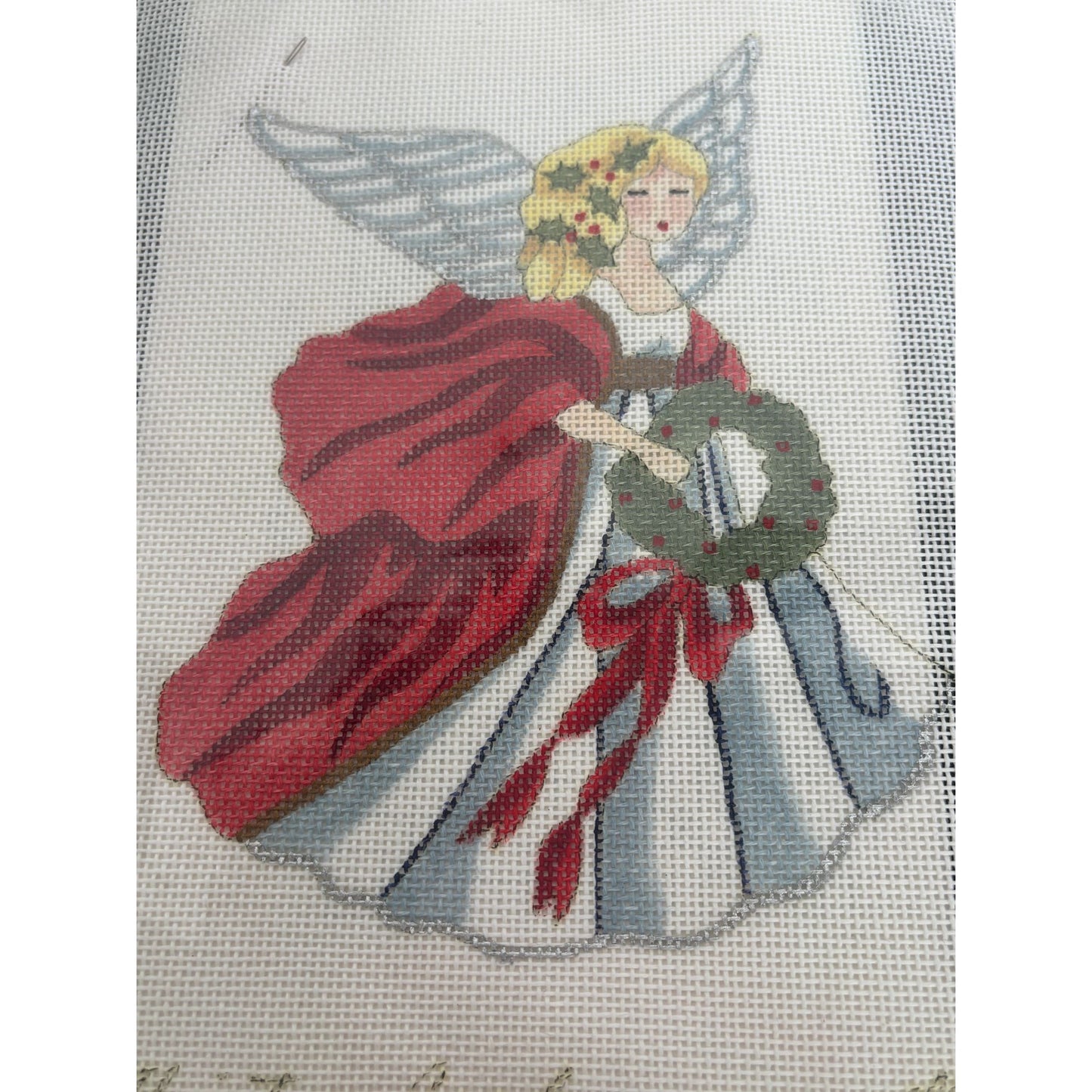 Stitchin Stuff Needlepoint Kit Christmas Angel 1989 Wreath Joan Thomasson Canvas
