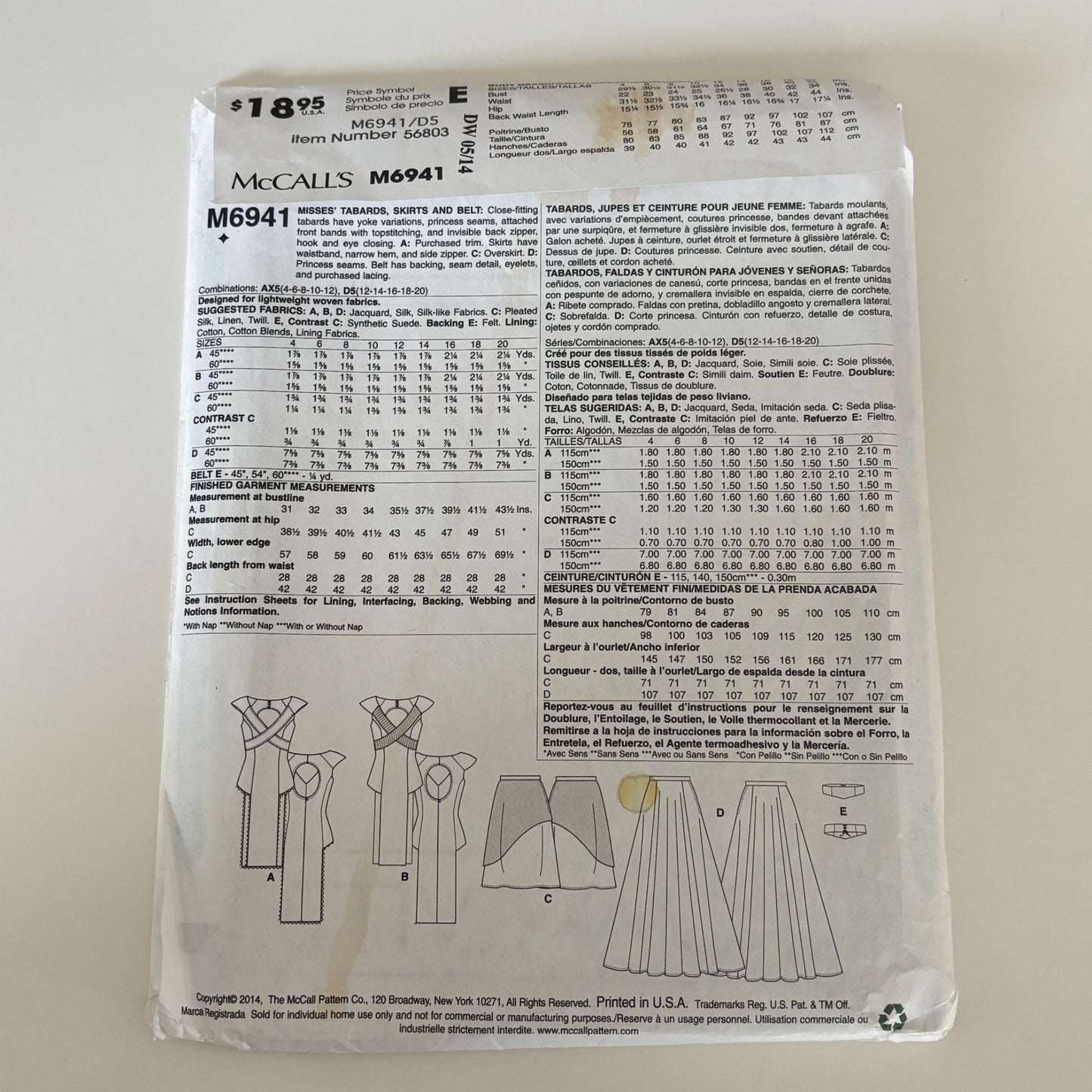 McCalls Sewing Pattern M6941 Costume Medieval Tabard Dress Dragon Queen Renaissance 12–20 UNCUT