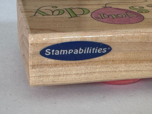 Stampabilities Rubber Stamp Its Your Day Birthday Balloon Card Making Words Wood