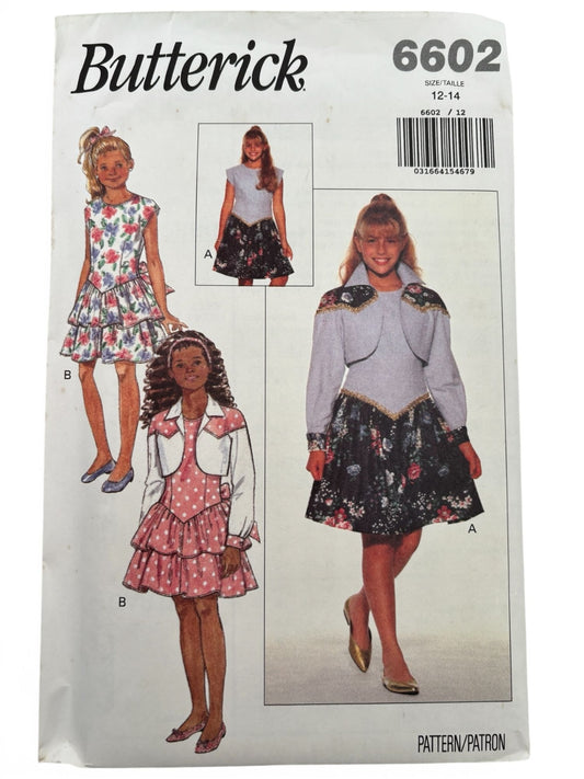 Butterick Sewing Pattern 6602 Girls Party Dress Tiered Ruffles Easy 12 14 Uncut