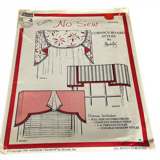 Beverly Window Crowns Sewing Pattern Easy No Sew Cornice Board Covering 1993 90s