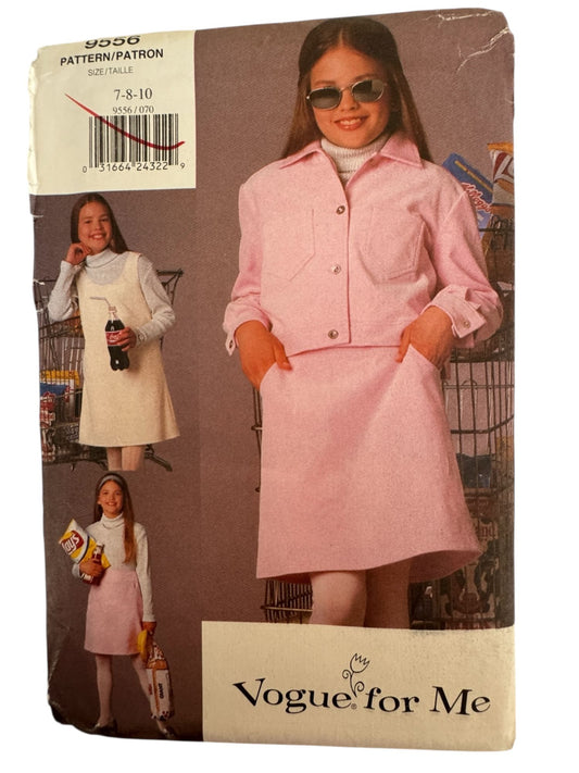 Vogue Sewing Pattern 9556 Jumper Jacket Skirt Outfit 90s Y2K Style Girls 7-10 UC