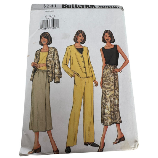 Butterick Sewing Pattern 3141 Misses Jacket Top Shirt Skirt Pants 12 14 16 Uncut