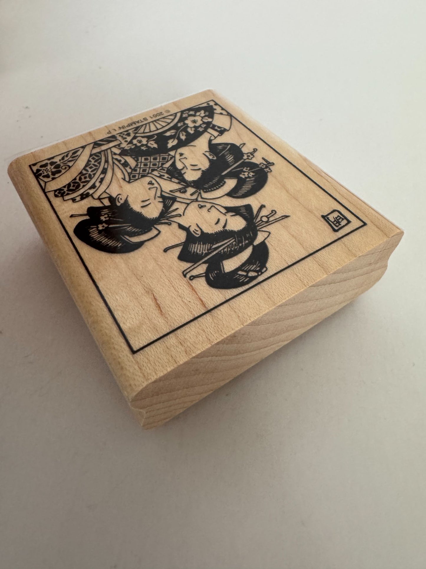 Stampin Up Rubber Stamp Geisha Trio Women Asian Fans Japanese Girls Wood Mounted