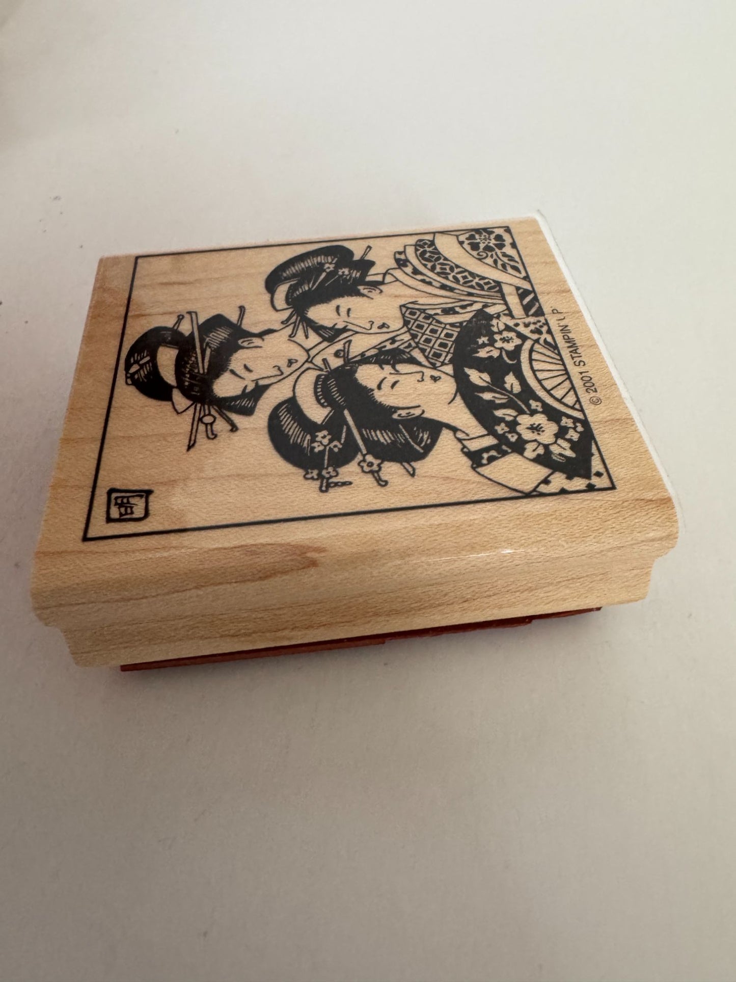 Stampin Up Rubber Stamp Geisha Trio Women Asian Fans Japanese Girls Wood Mounted