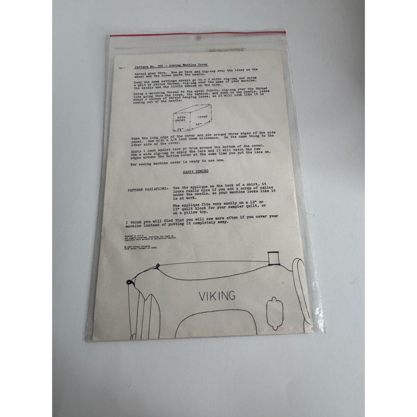 Orange Delights Sewing Pattern Sewing Machine Cover Home Decor 1980s Sewing Room