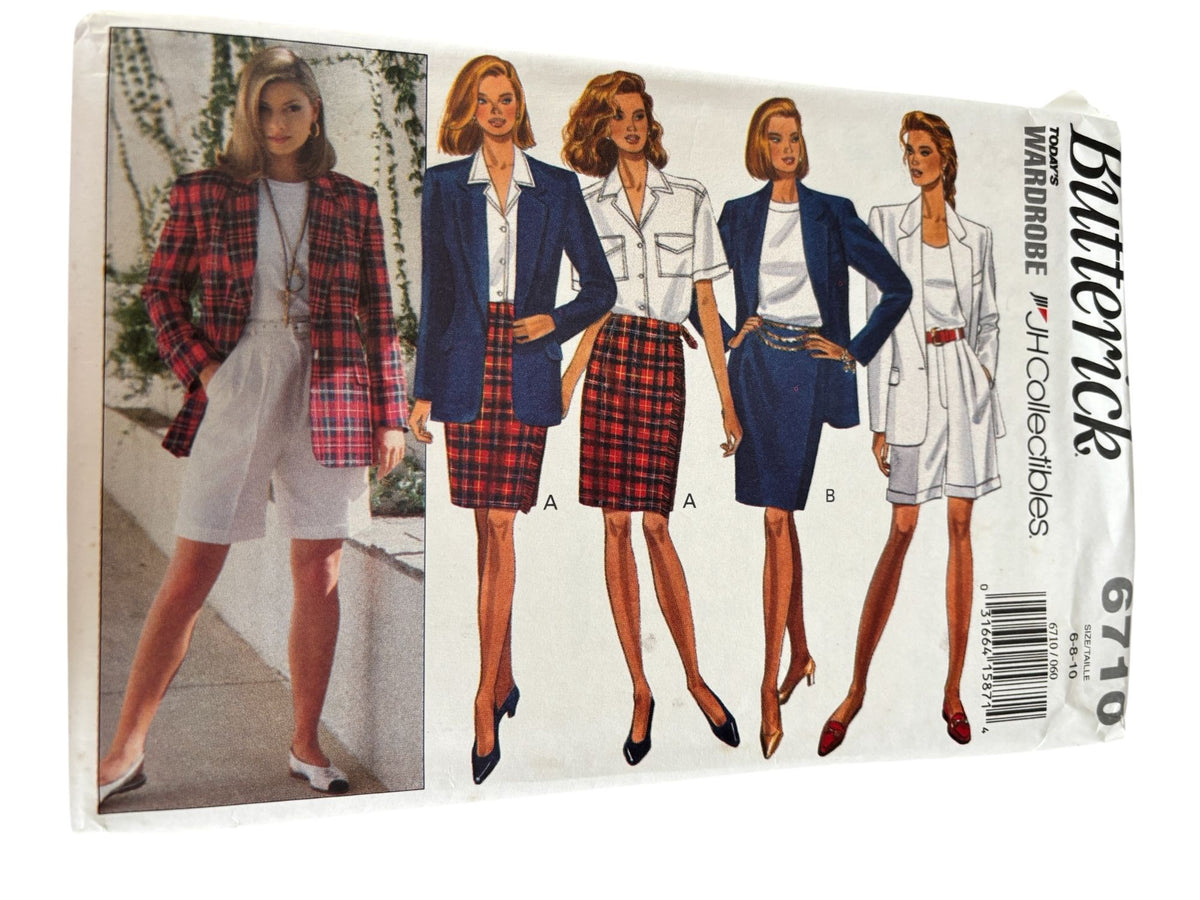 Butterick Sewing Pattern 6710 Work Jacket Shorts Skirt 90s Minimalist 6-10 Uncut