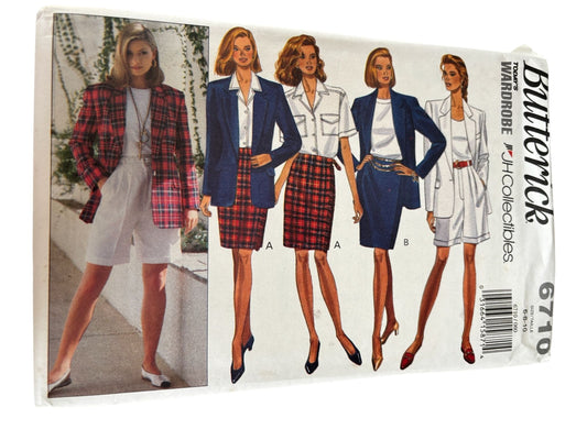 Butterick Sewing Pattern 6710 Work Jacket Shorts Skirt 90s Minimalist 6-10 Uncut