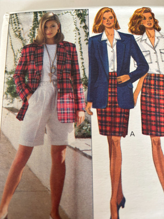 Butterick Sewing Pattern 6710 Work Jacket Shorts Skirt 90s Minimalist 6-10 Uncut