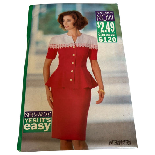 Butterick See Sew Sewing Pattern 6120 Skirt Suit Top Career Outfit Easy 18 20 22
