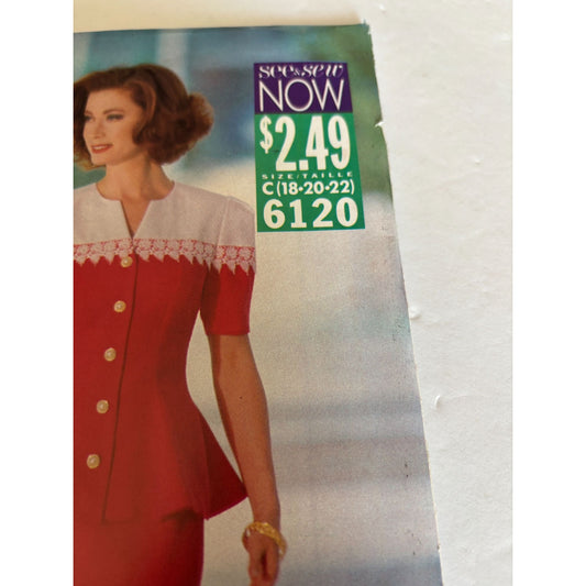 Butterick See Sew Sewing Pattern 6120 Skirt Suit Top Career Outfit Easy 18 20 22