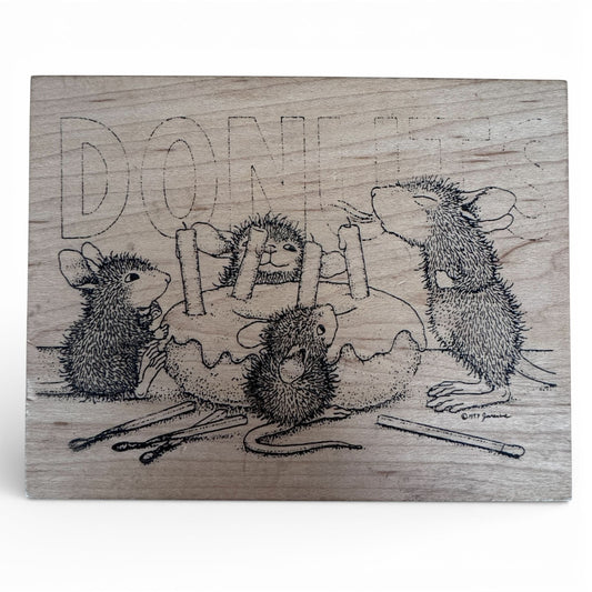 House Mouse Rubber Stamp Donut Birthday Cardmaking Donut Baking Mice Stampa Rosa Craft