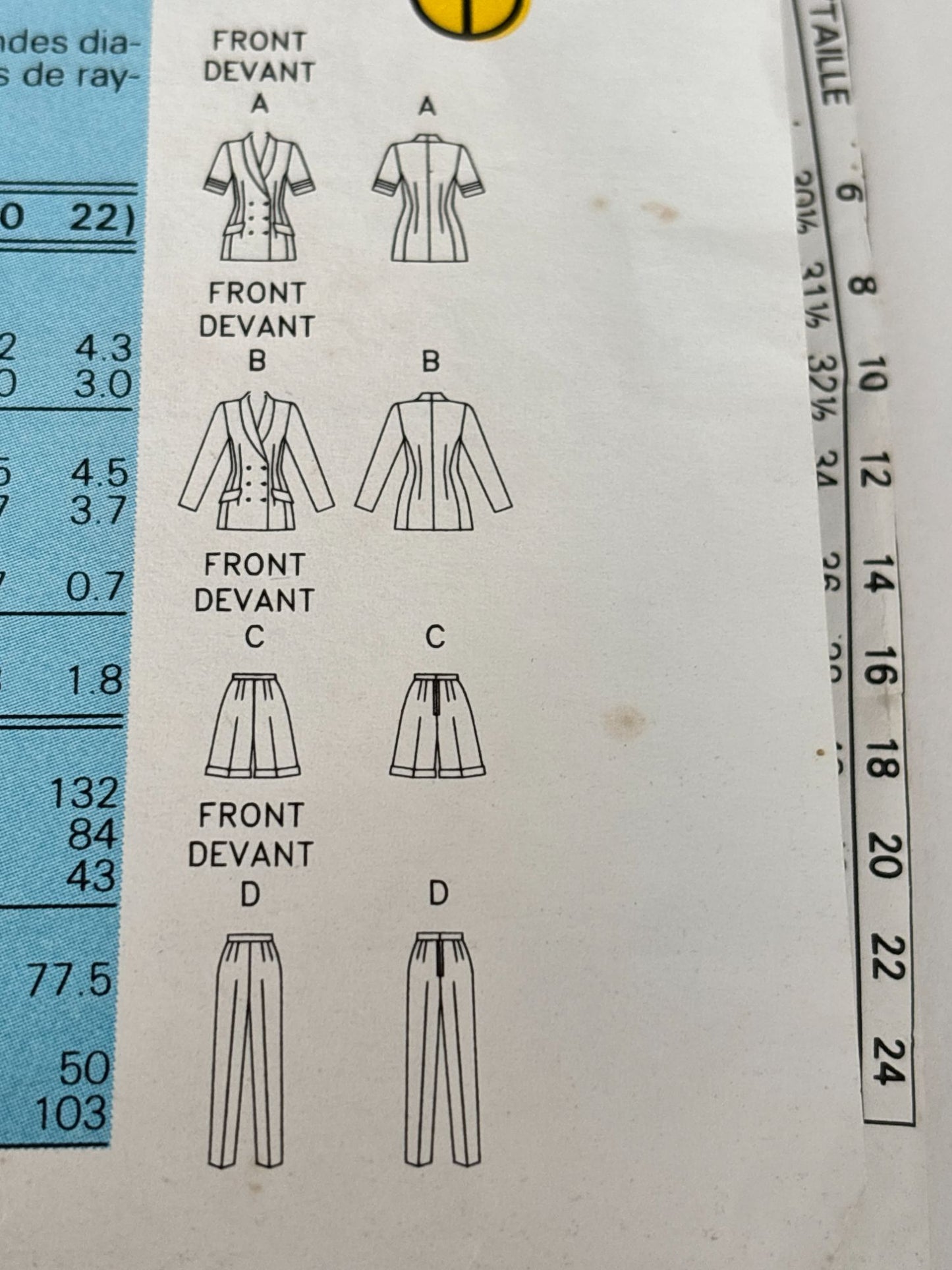 Butterick Sewing Pattern 6647 Top Shorts Pants Suit Nautical 6 8 10 Easy 90s UC