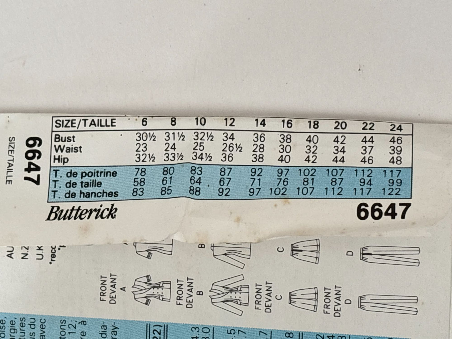 Butterick Sewing Pattern 6647 Top Shorts Pants Suit Nautical 6 8 10 Easy 90s UC