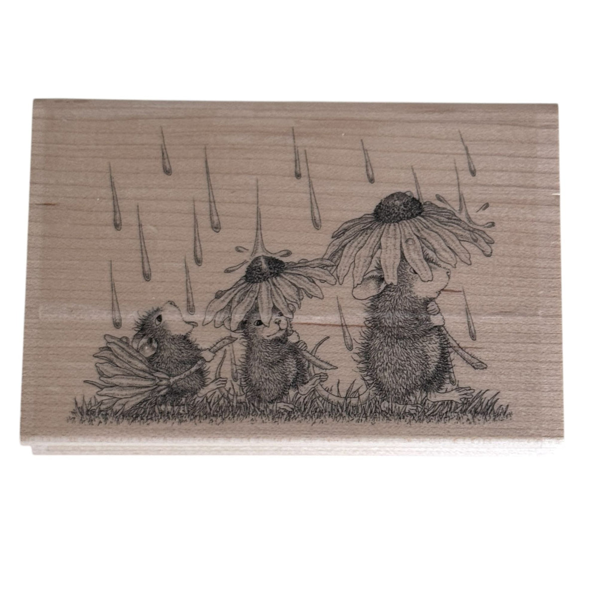 House Mouse Rubber Stamp Spring Rain Mice Flowers Umbrella Funny Spellbinders Card Making Craft