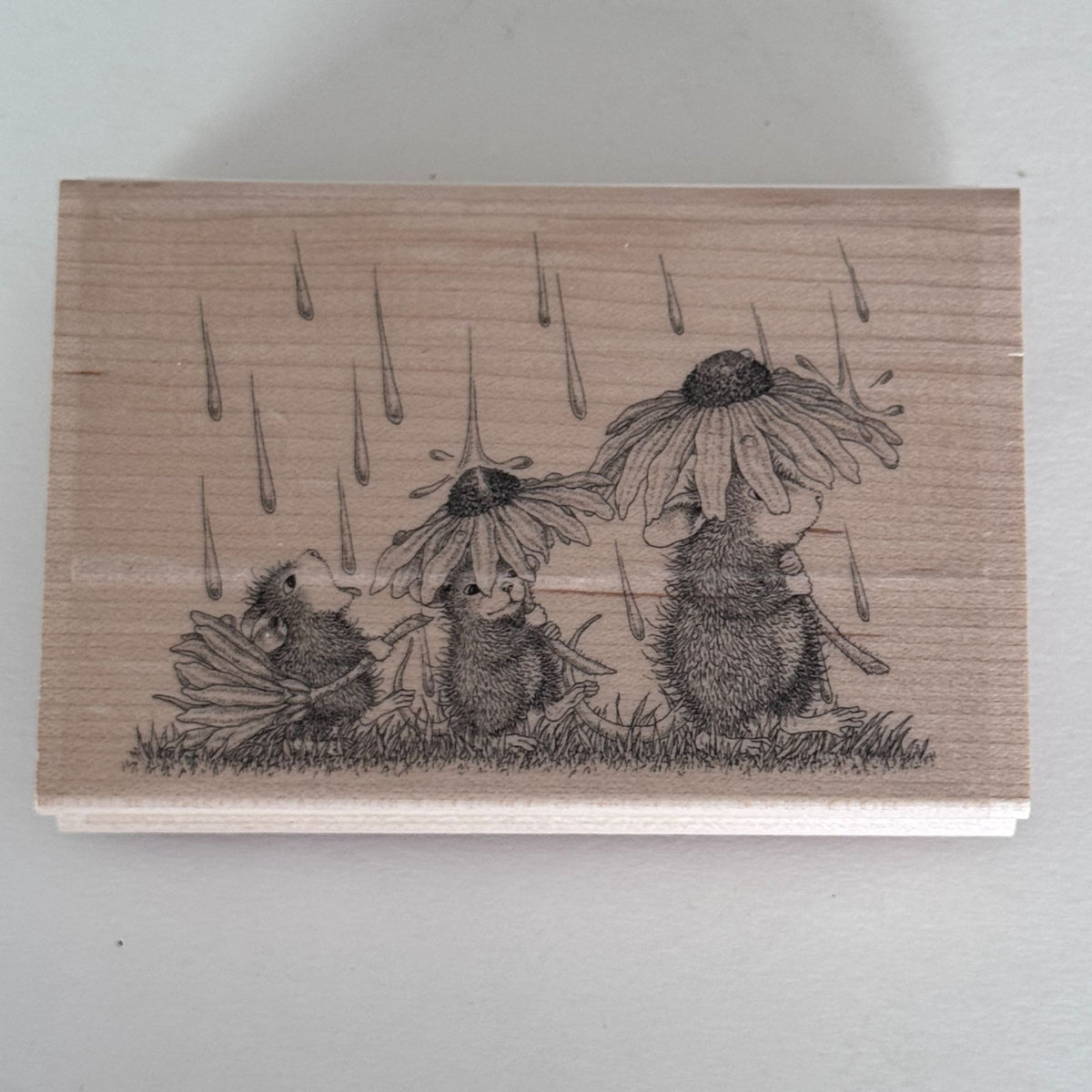 House Mouse Rubber Stamp Spring Rain Mice Flowers Umbrella Funny Spellbinders Card Making Craft