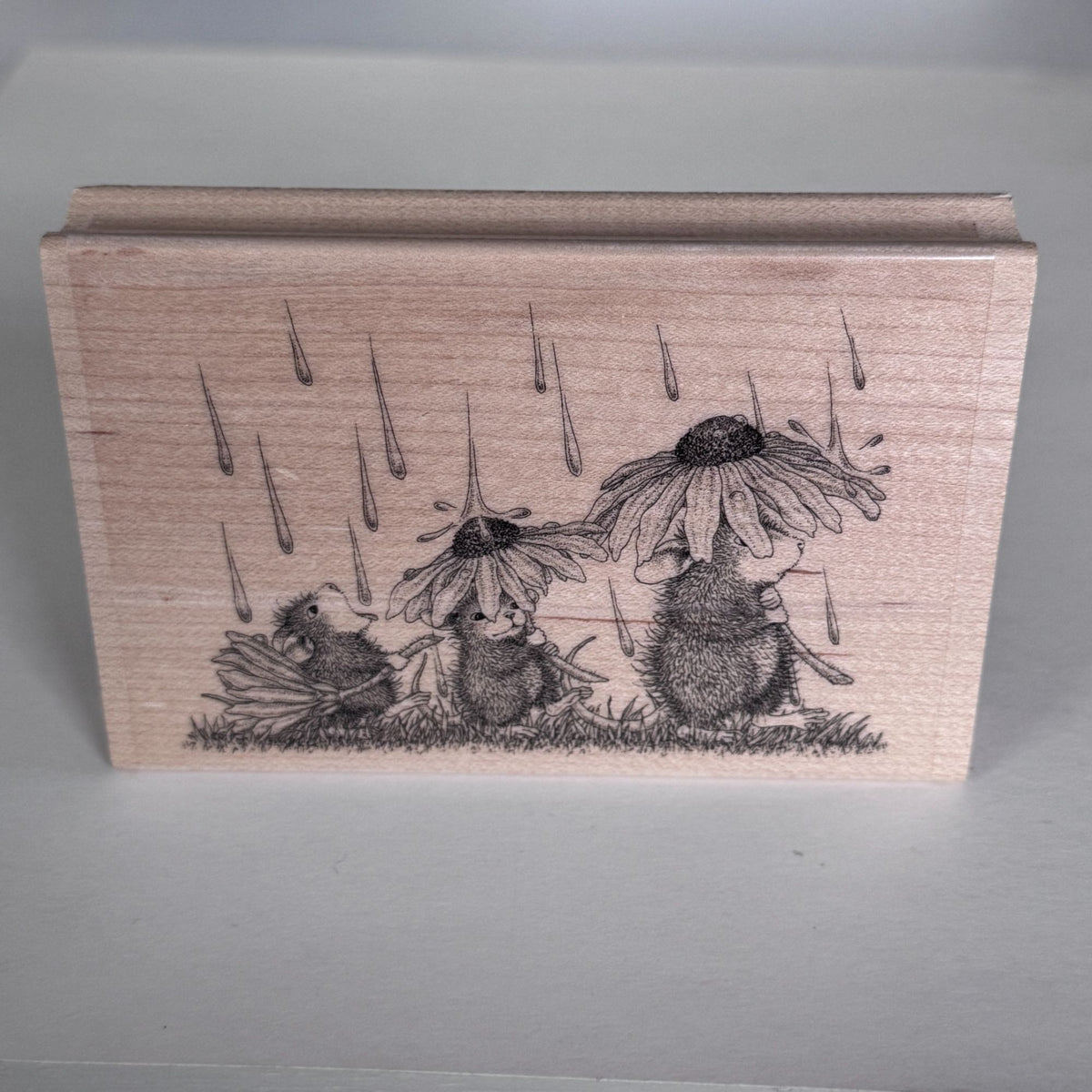 House Mouse Rubber Stamp Spring Rain Mice Flowers Umbrella Funny Spellbinders Card Making Craft
