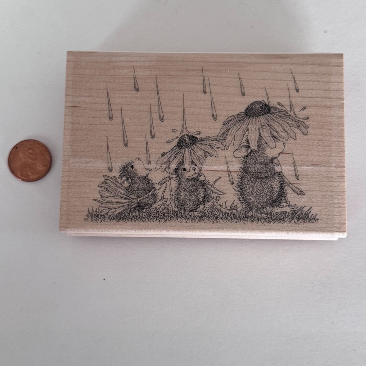 House Mouse Rubber Stamp Spring Rain Mice Flowers Umbrella Funny Spellbinders Card Making Craft