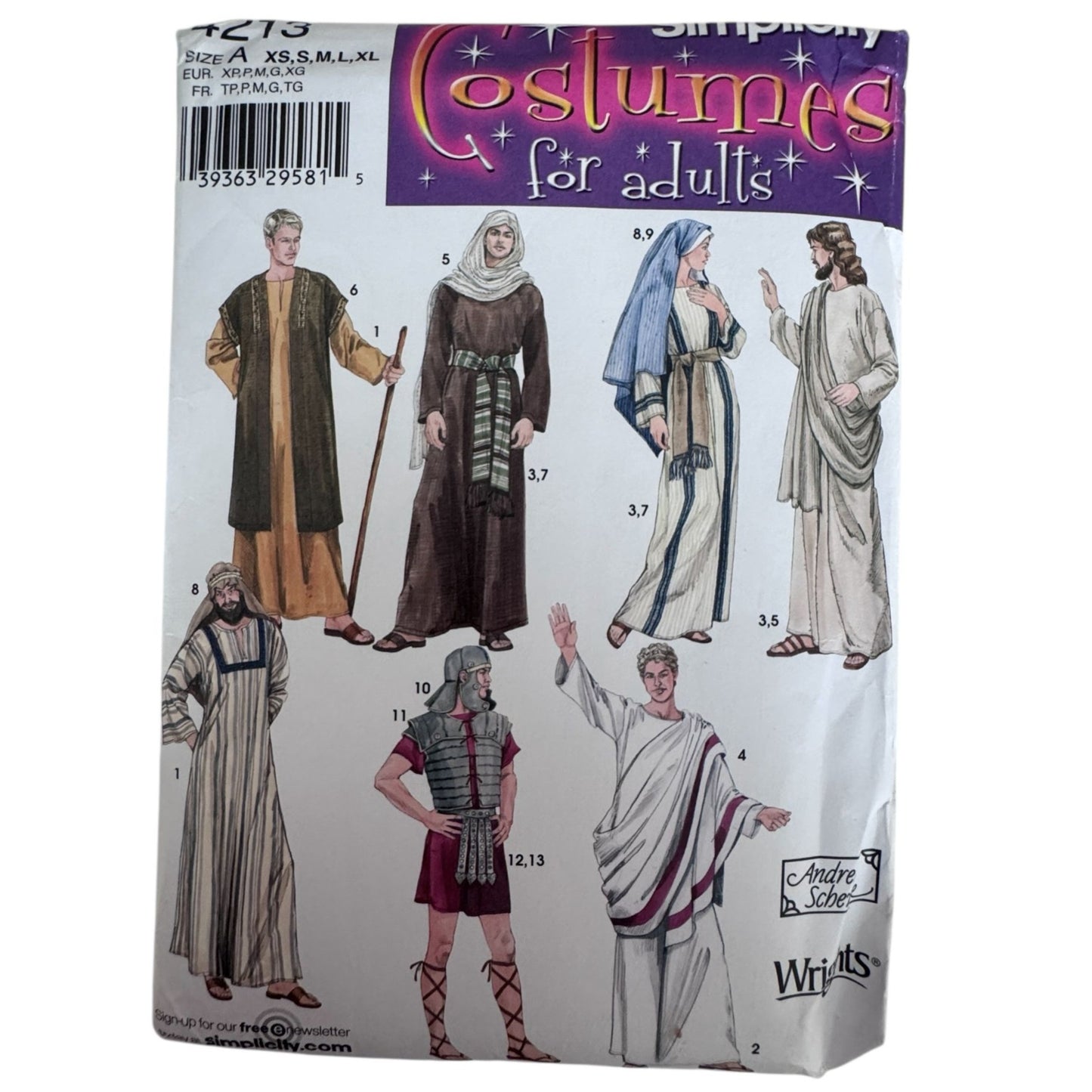Simplicity Sewing Pattern 4213 Biblical Costume Roman Soldier Toga Jesus Christian Uncut Adult Bible Story