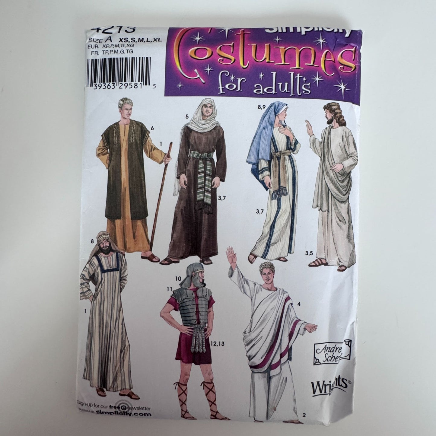 Simplicity Sewing Pattern 4213 Biblical Costume Roman Soldier Toga Jesus Christian Uncut Adult Bible Story