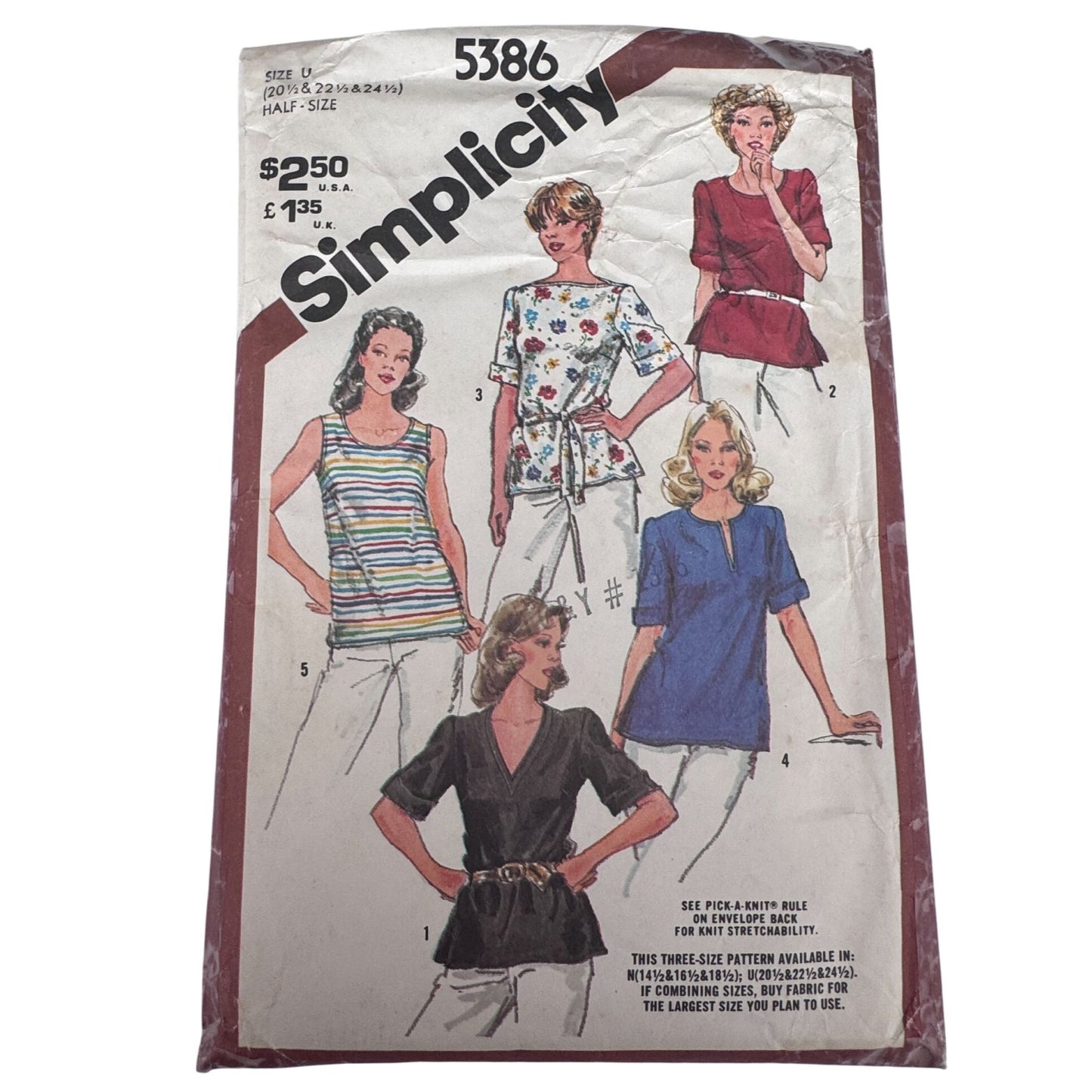 Simplicity Sewing Pattern 5386 80s Pullover Top Shirt Blouse 1980s Vintage Uncut Scooped Neckline