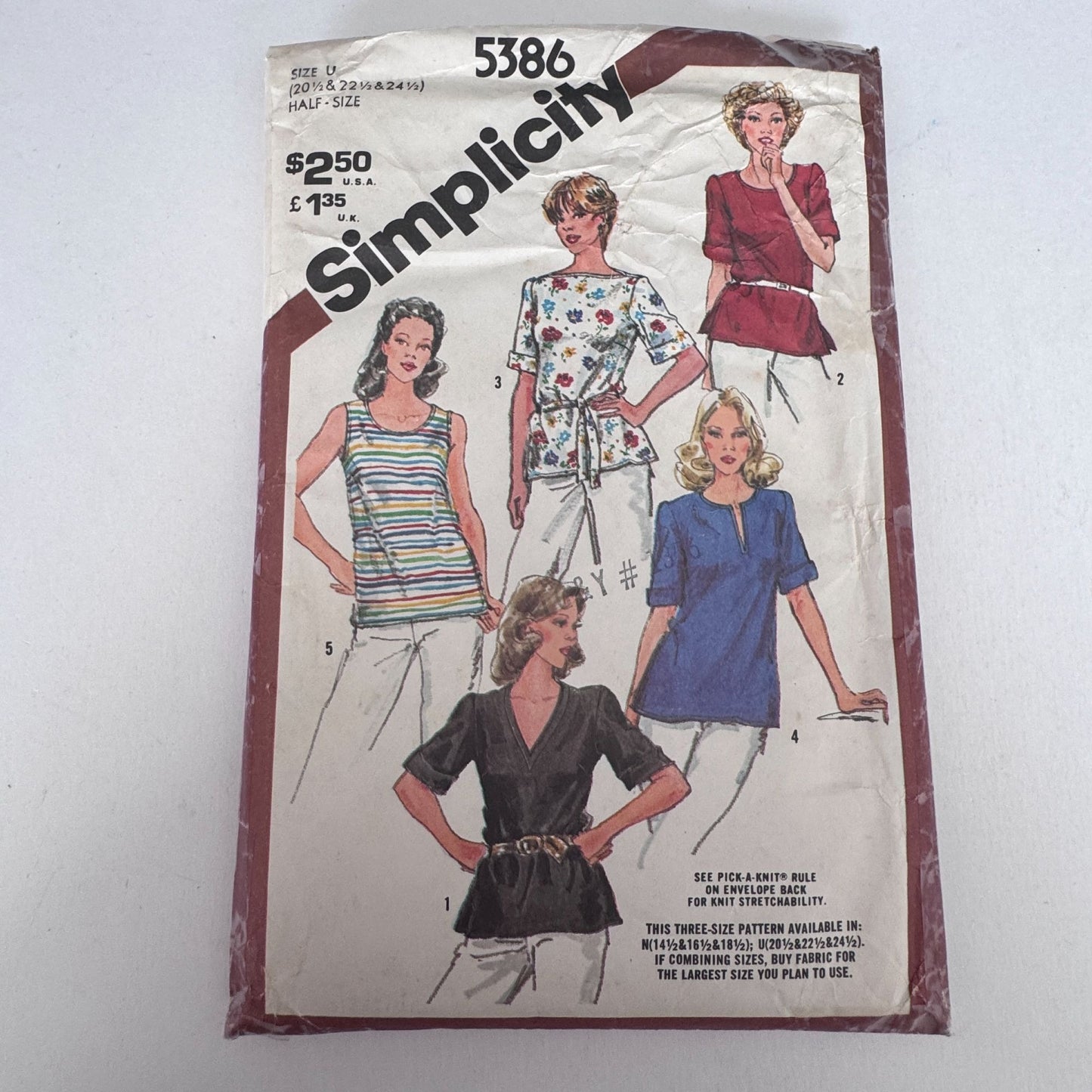 Simplicity Sewing Pattern 5386 80s Pullover Top Shirt Blouse 1980s Vintage Uncut Scooped Neckline