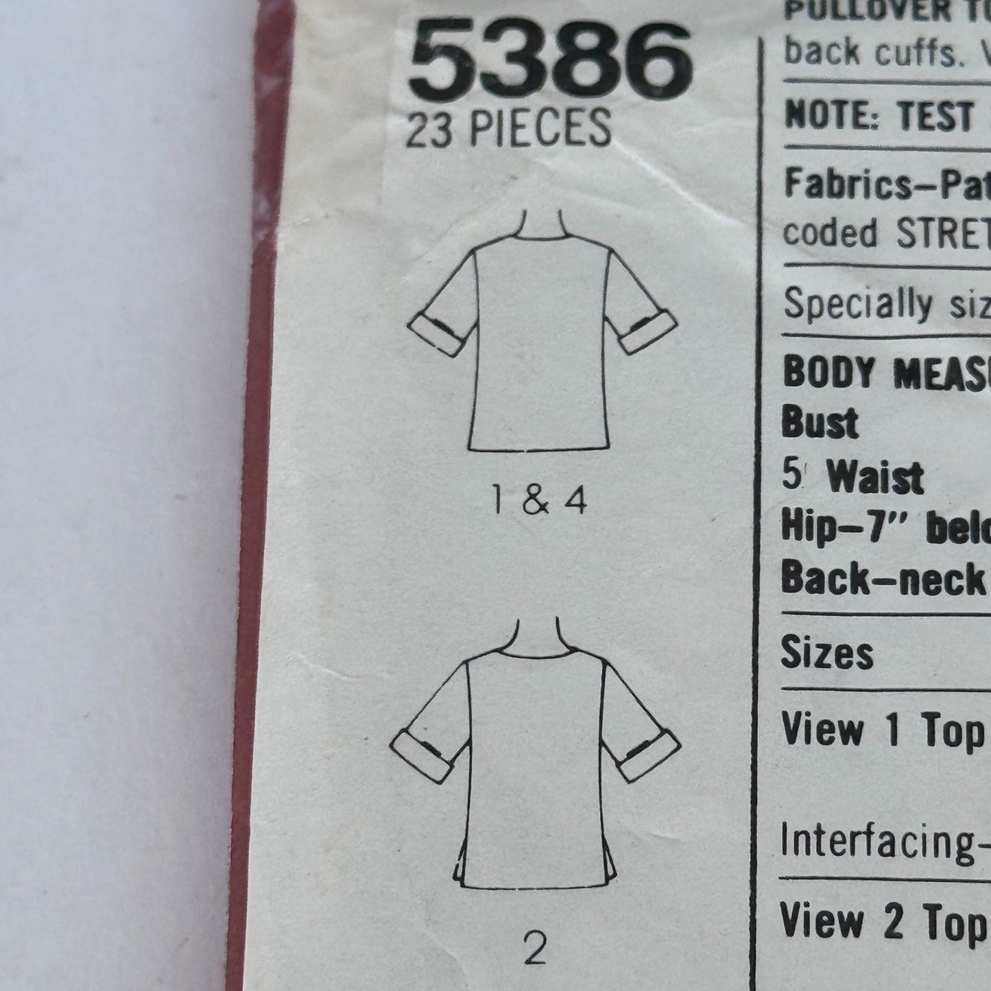 Simplicity Sewing Pattern 5386 80s Pullover Top Shirt Blouse 1980s Vintage Uncut Scooped Neckline