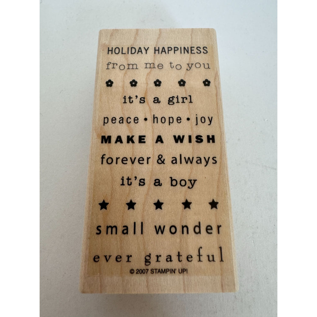 Stampin Up Rubber Stamp Card Sentiments Holiday Happiness Its a Girl Boy Peace