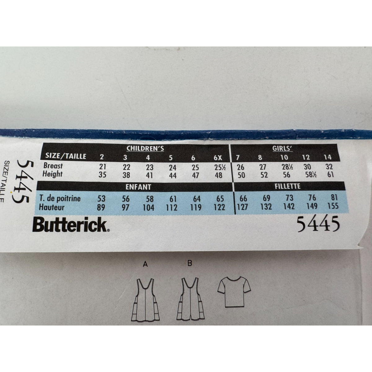 Butterick Sewing Pattern 5445 Girls Jumper and Top A-Line Loose-Fitting 6 7 8 UC