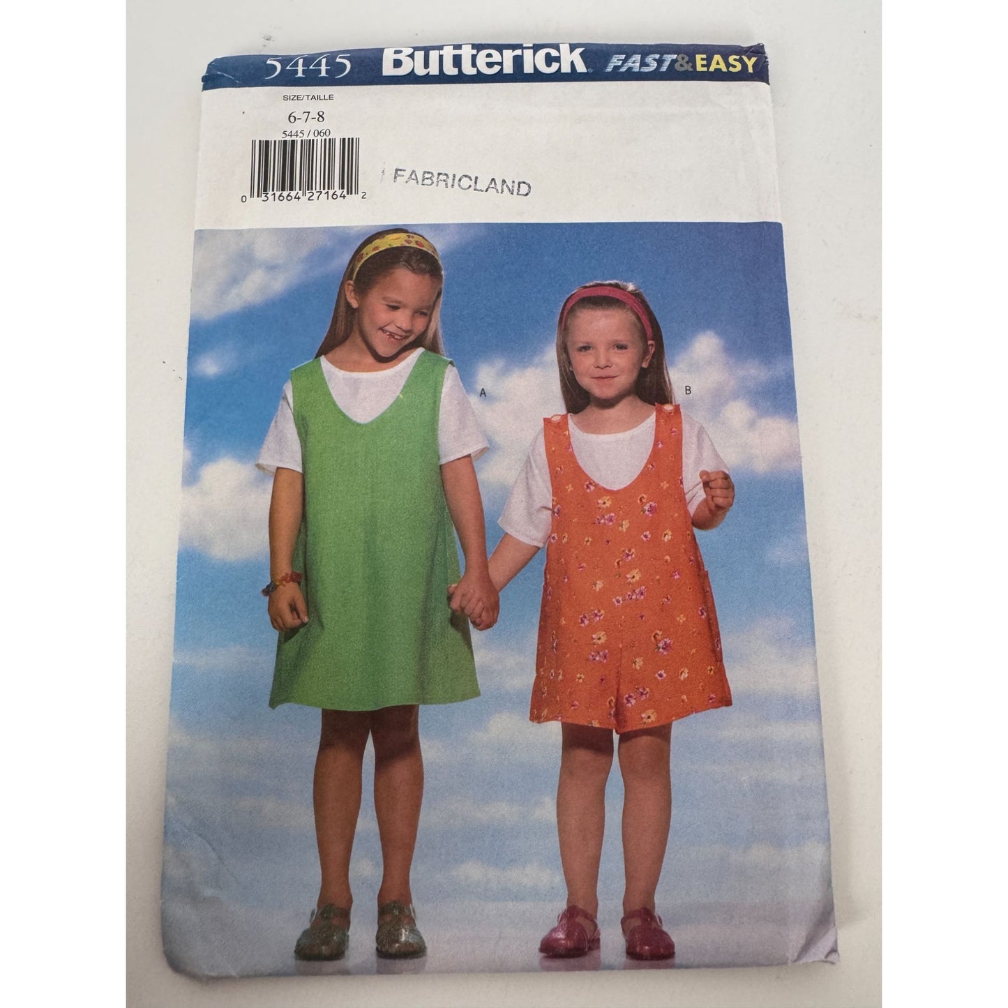 Butterick Sewing Pattern 5445 Girls Jumper and Top A-Line Loose-Fitting 6 7 8 UC