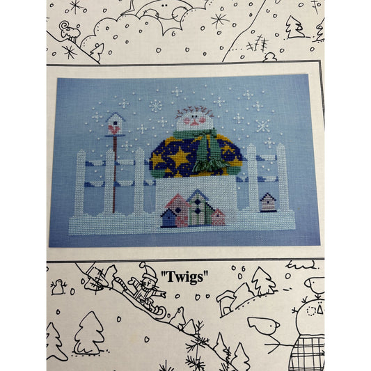 Mosey N Me Cross Stitch Pattern Leaflet Twigs Snowman Birdhouse Christmas Snow