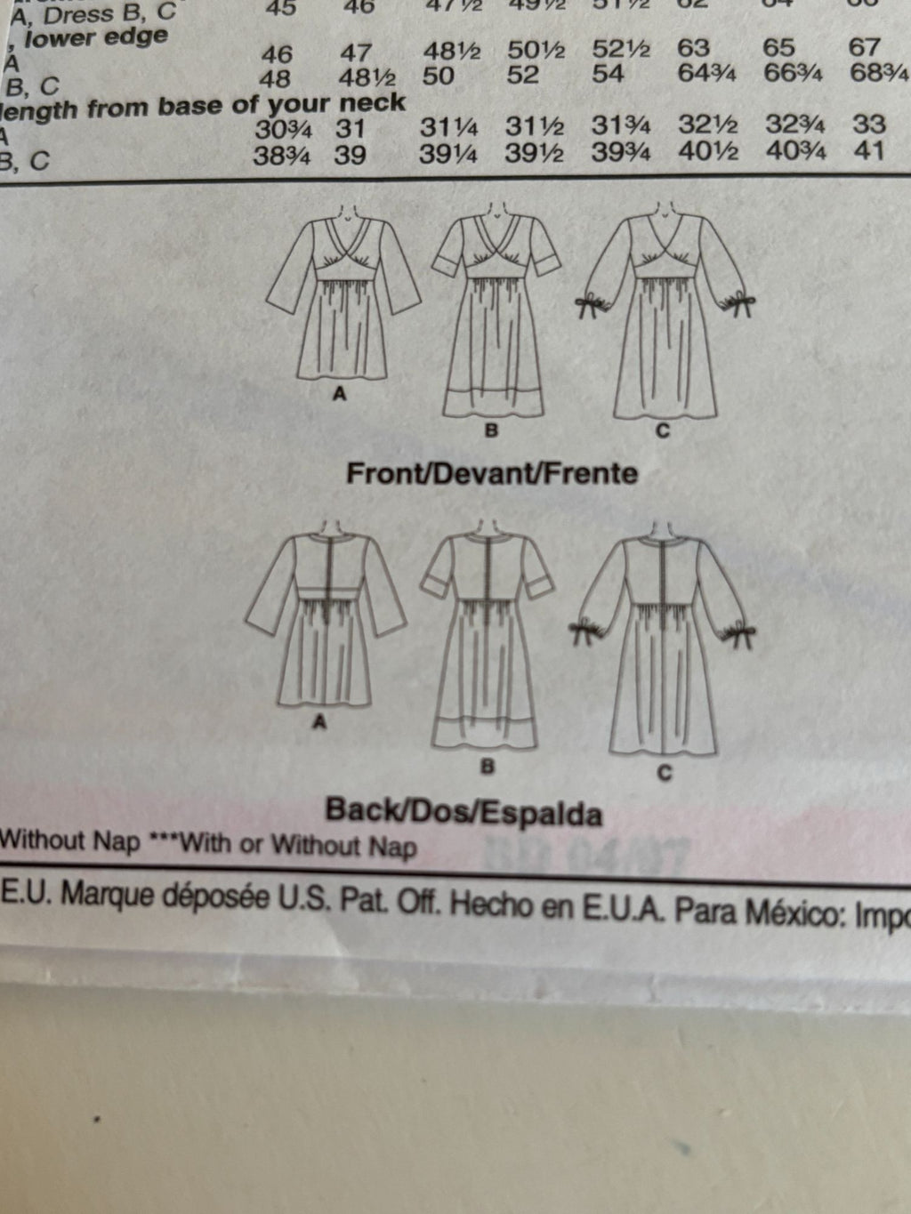 McCalls Sewing Pattern M5435 Dress V-Neck Tunic Shirt Flared Sleeves 18W-24W UC