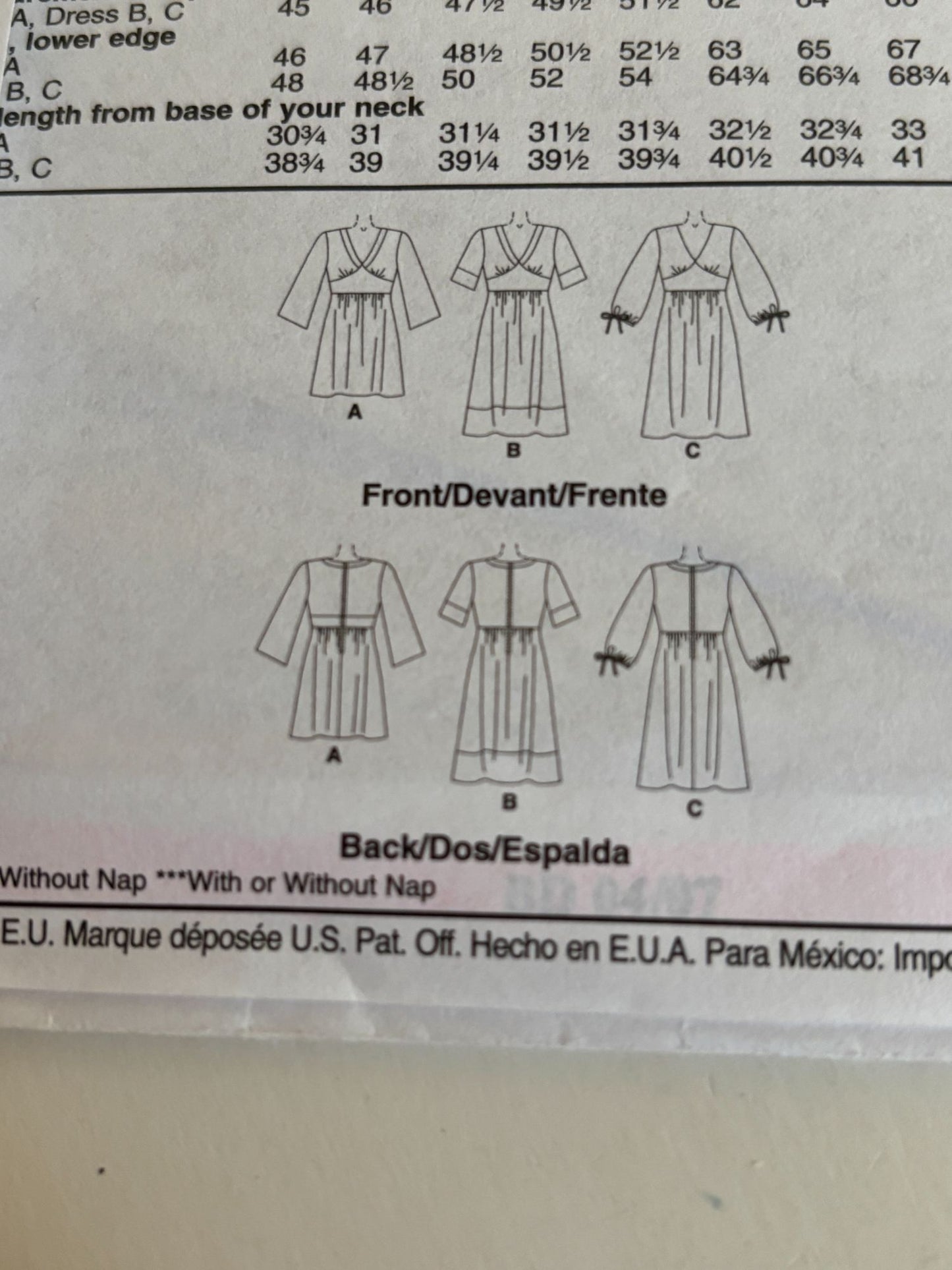 McCalls Sewing Pattern M5435 Dress V-Neck Tunic Shirt Flared Sleeves 18W-24W UC