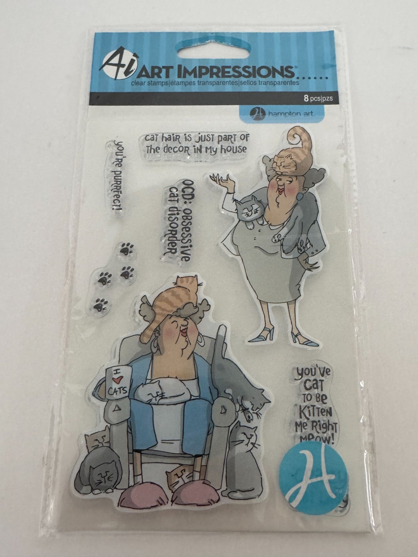 Art Impressions Clear Stamps Set Funny Cat Lady Puns OCD Obsessive Cat Disorder