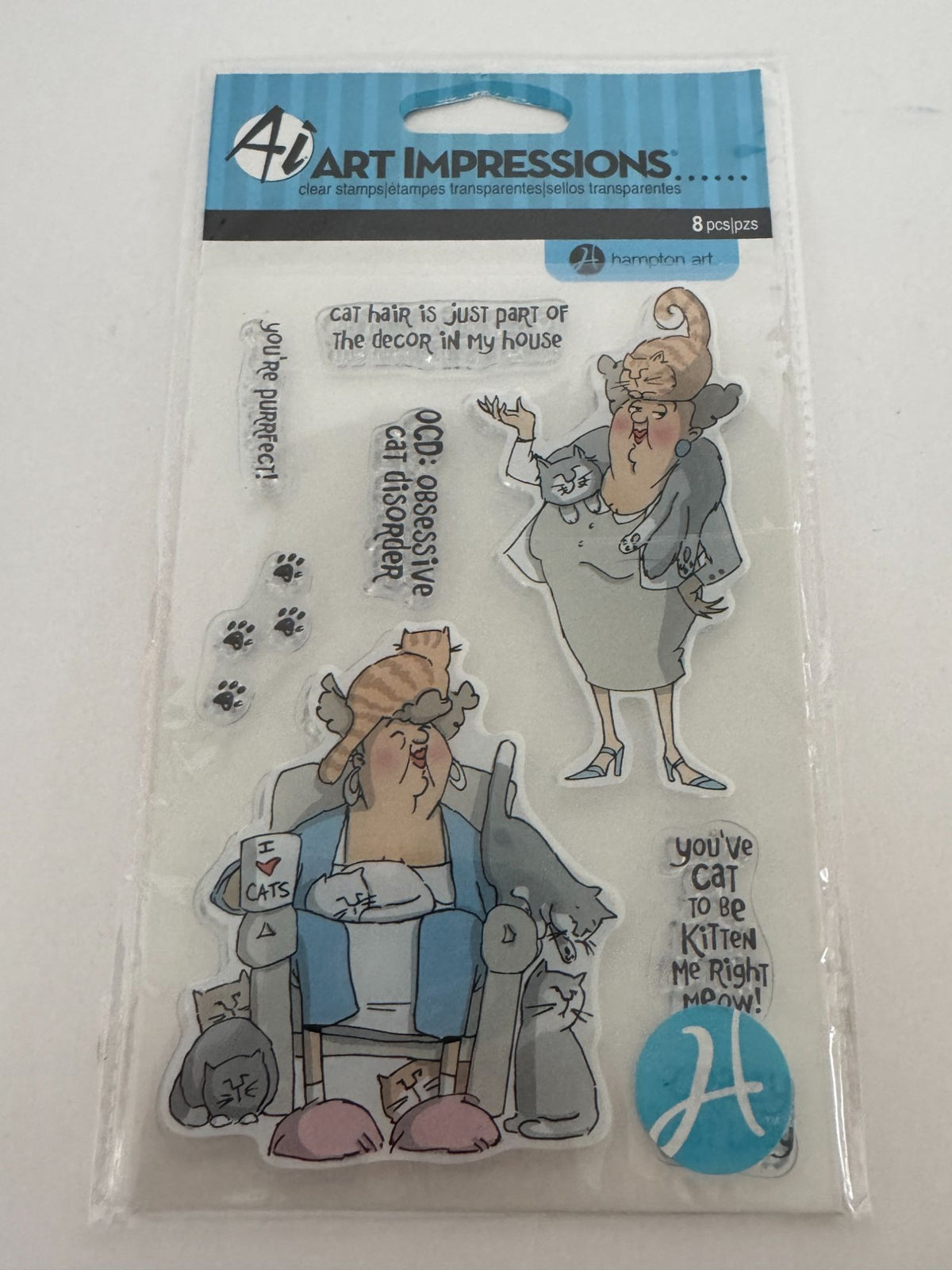 Art Impressions Clear Stamps Set Funny Cat Lady Puns OCD Obsessive Cat Disorder