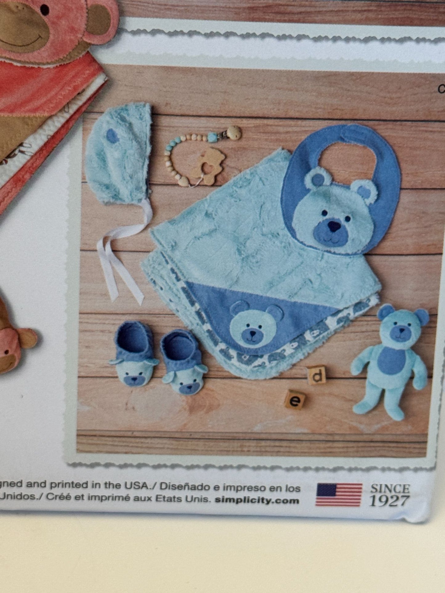 Simplicity Sewing Pattern 8623 Baby Hats Booties Fleece Blanket Monkey Lamb Bear