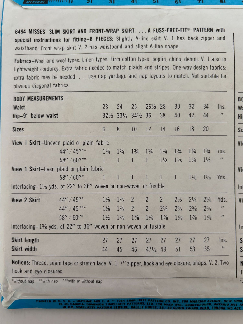 Simplicity Sewing Pattern 6494: Misses' Slim Skirt and Front-Wrap Skirt