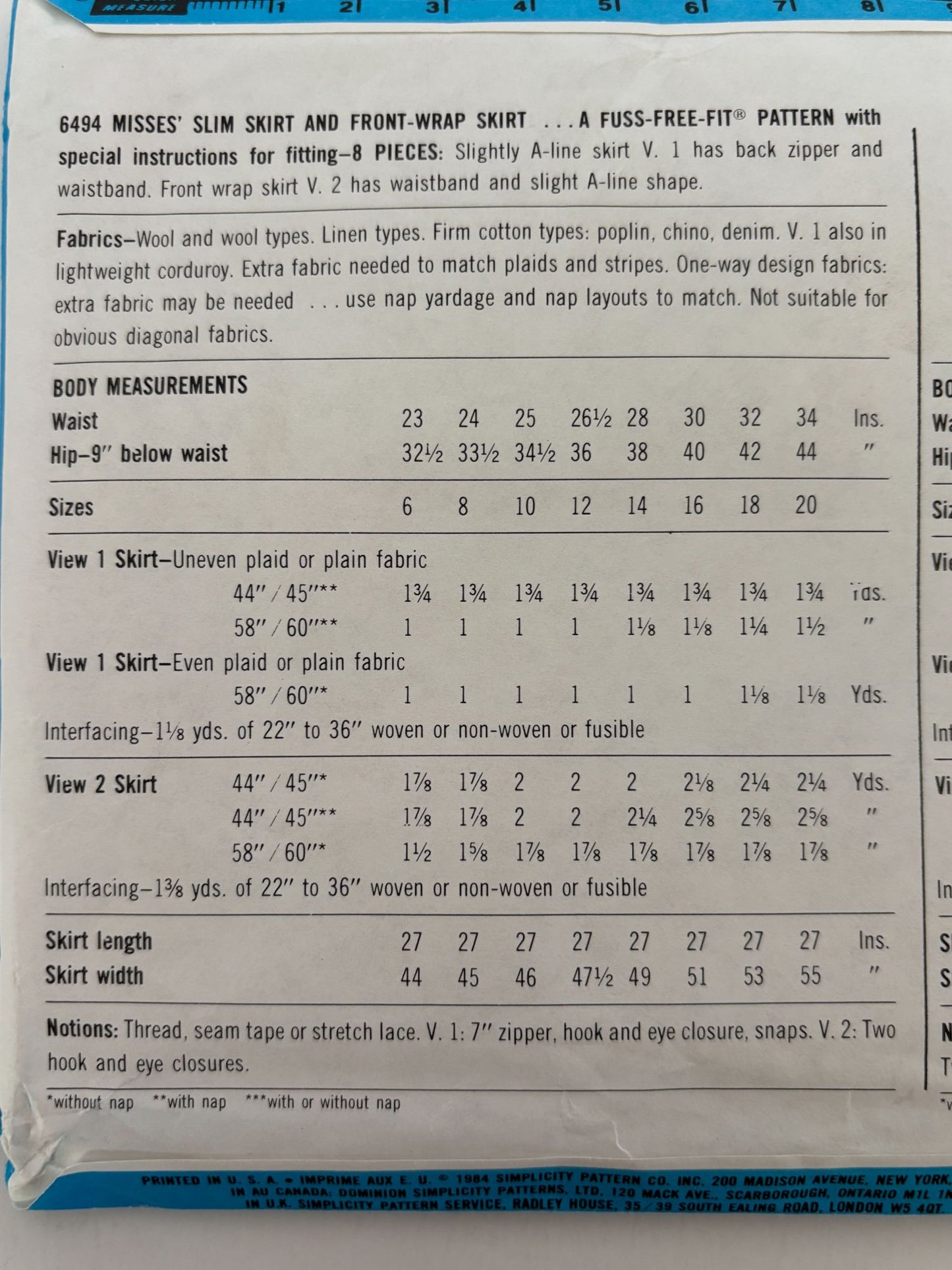 Simplicity Sewing Pattern 6494: Misses' Slim Skirt and Front-Wrap Skirt