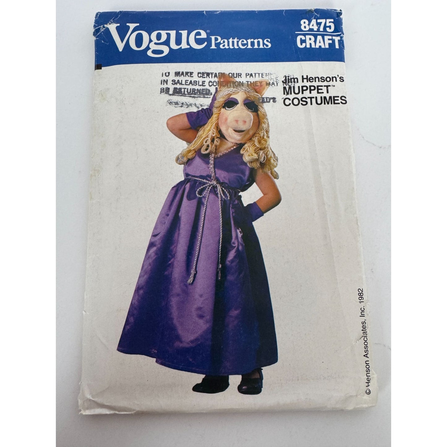 Vogue Sewing Pattern 8475 Miss Piggy Halloween Costume 1980s Girls 2-12 S M L UC
