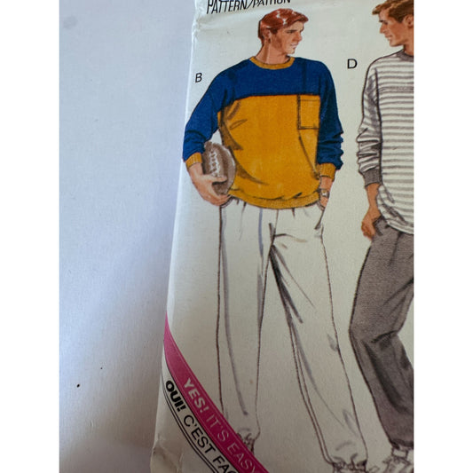 Vintage 80s Mens Tracksuit Sewing Pattern Butterick 4526 Sweatshirt Joggers Shorts 1989 L XL