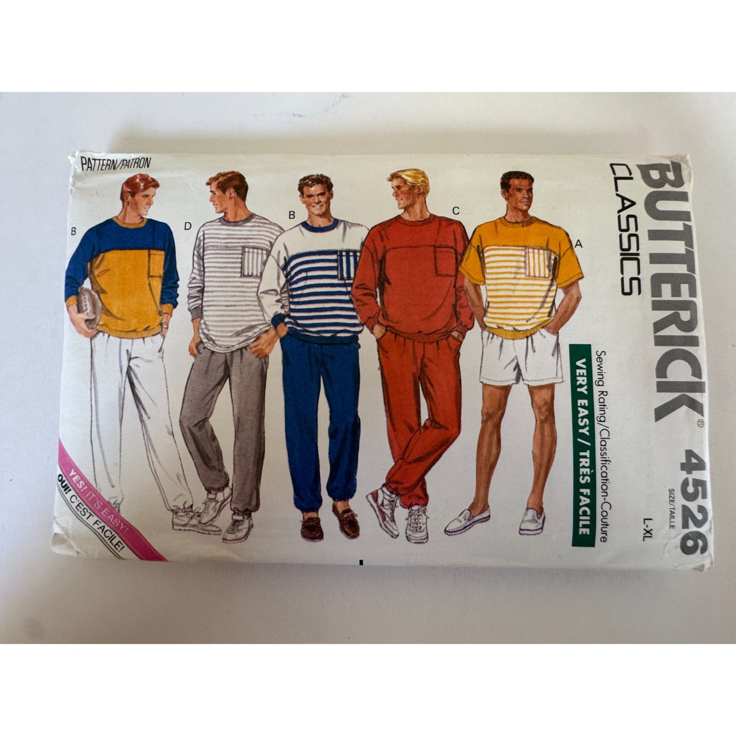Vintage 80s Mens Tracksuit Sewing Pattern Butterick 4526 Sweatshirt Joggers Shorts 1989 L XL