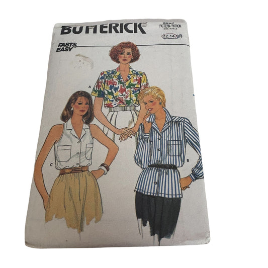 Butterick Sewing Pattern 3297 Blouse Shirt Top Vintage 1980s CUT to Size 14