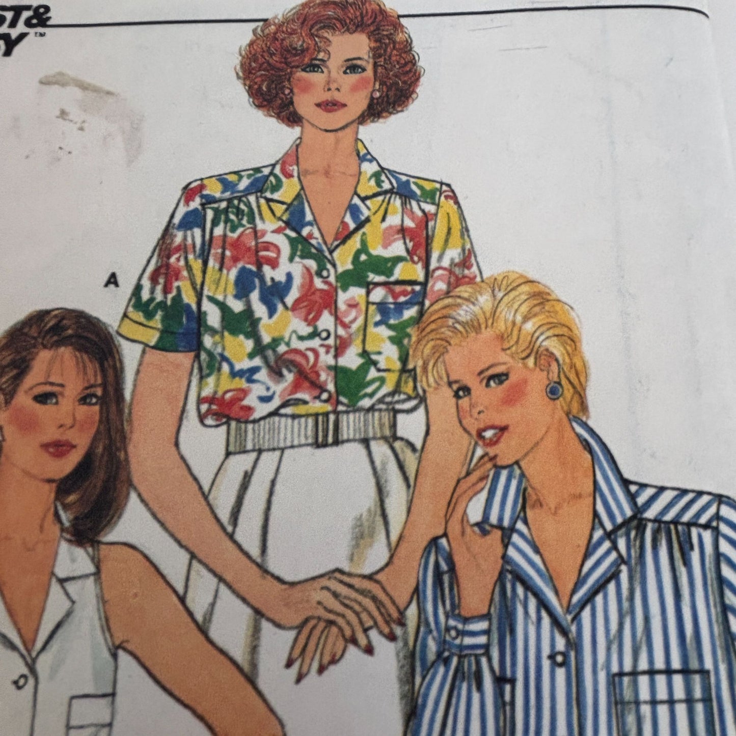 Butterick Sewing Pattern 3297 Blouse Shirt Top Vintage 1980s CUT to Size 14