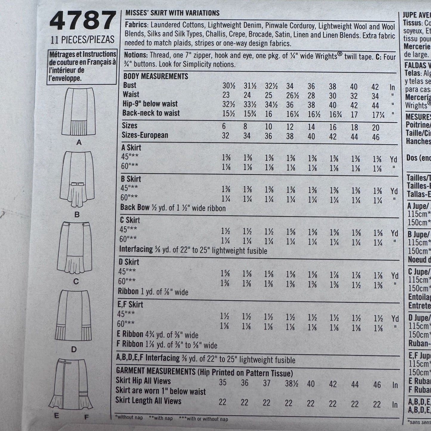 Simplicity Sewing Pattern 4787 Misses Skirt 6 Made Easy Workwear Work 6-12 Uncut Career