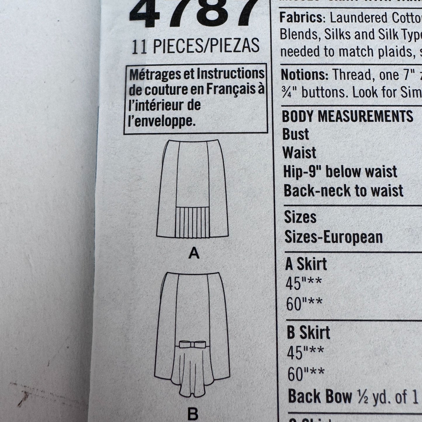 Simplicity Sewing Pattern 4787 Misses Skirt 6 Made Easy Workwear Work 6-12 Uncut Career