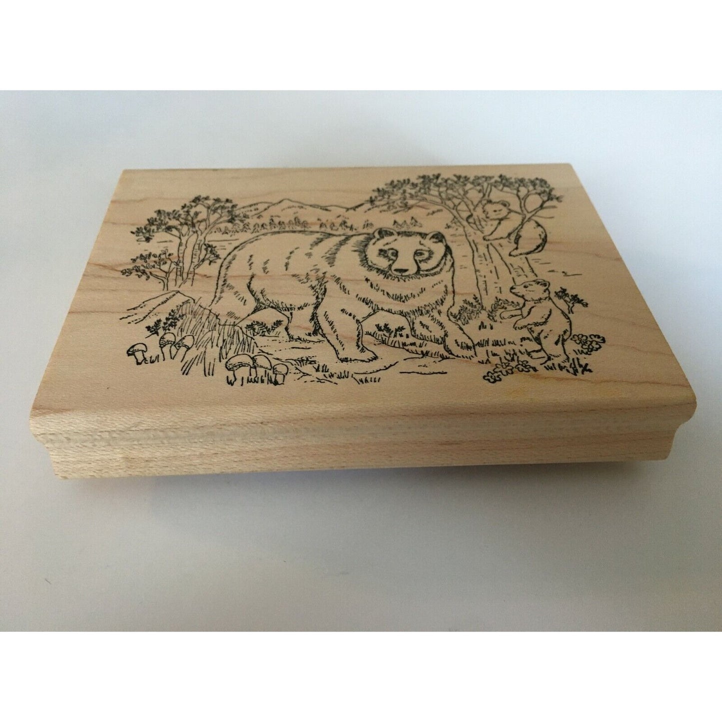 Purple Daisy Designs Rubber Stamp Bear Family in Woods Cub Nature Woods Forest