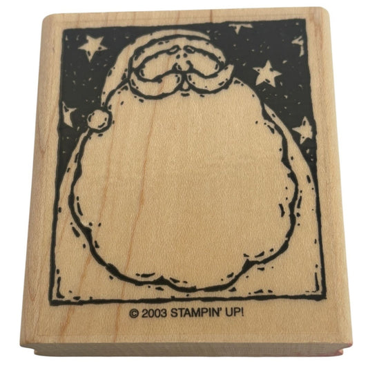 Stampin Up Rubber Stamp Santa Claus in Rectangle Big Beard Night Sky Christmas
